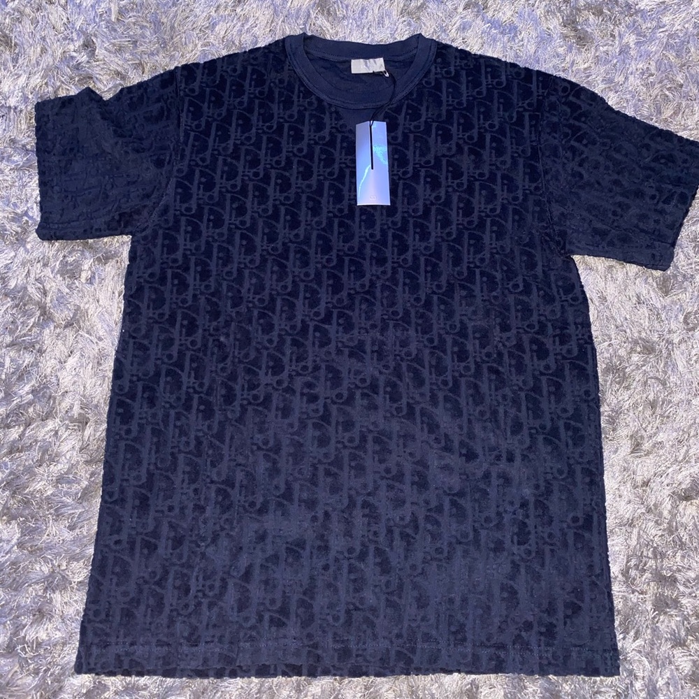 DIOR Oblique T-Shirt, Relaxed Fit Black Terry Cotton Jacquard - Size L